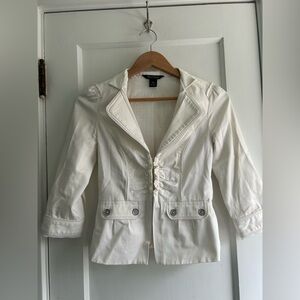 White Ruffled Front Blazer Jacket